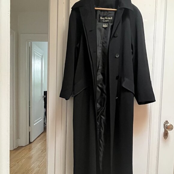 Large Black Trench Coat - Anne Klein 100% Wool - Picture 2 of 10